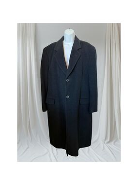 Vintage Silver Cloud Men’s Black Cashmere Blend Long Wool Overcoat Italy Fabric